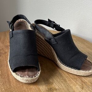 Toms Black Canvas Espadrille Wedge Sandals